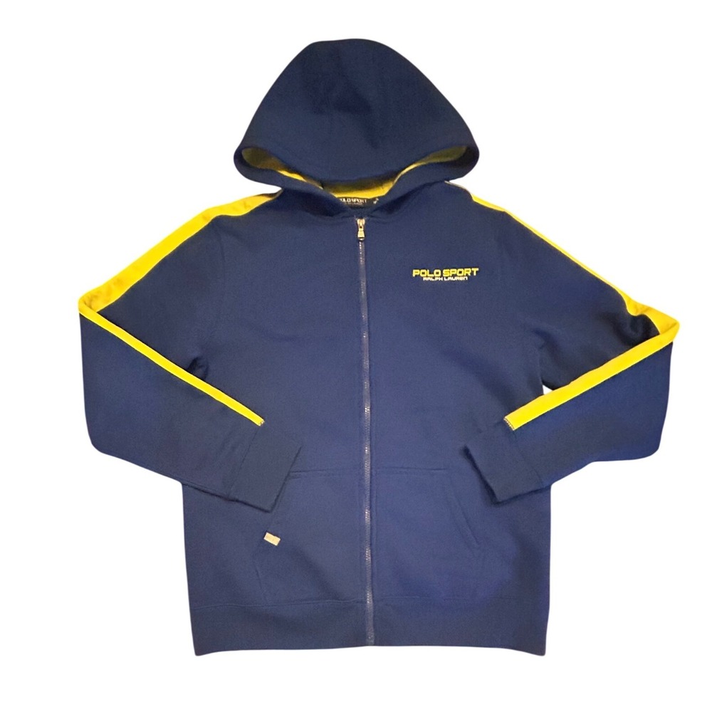 Polo Sport Ralph Lauren Zip Hoodie Boys XL 18-20 Blue Yellow Performance Retro